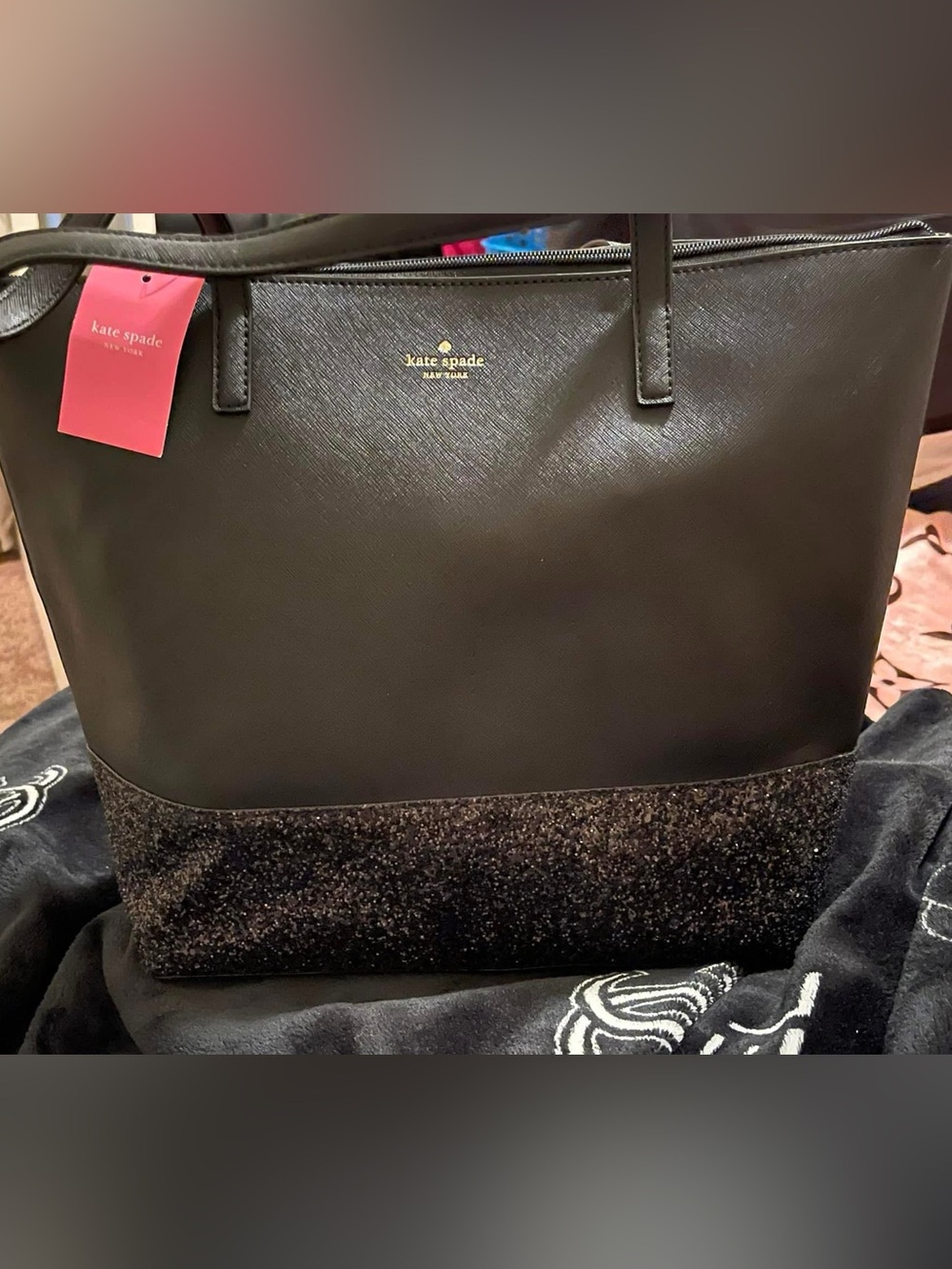 kate spade black tote with gold logo